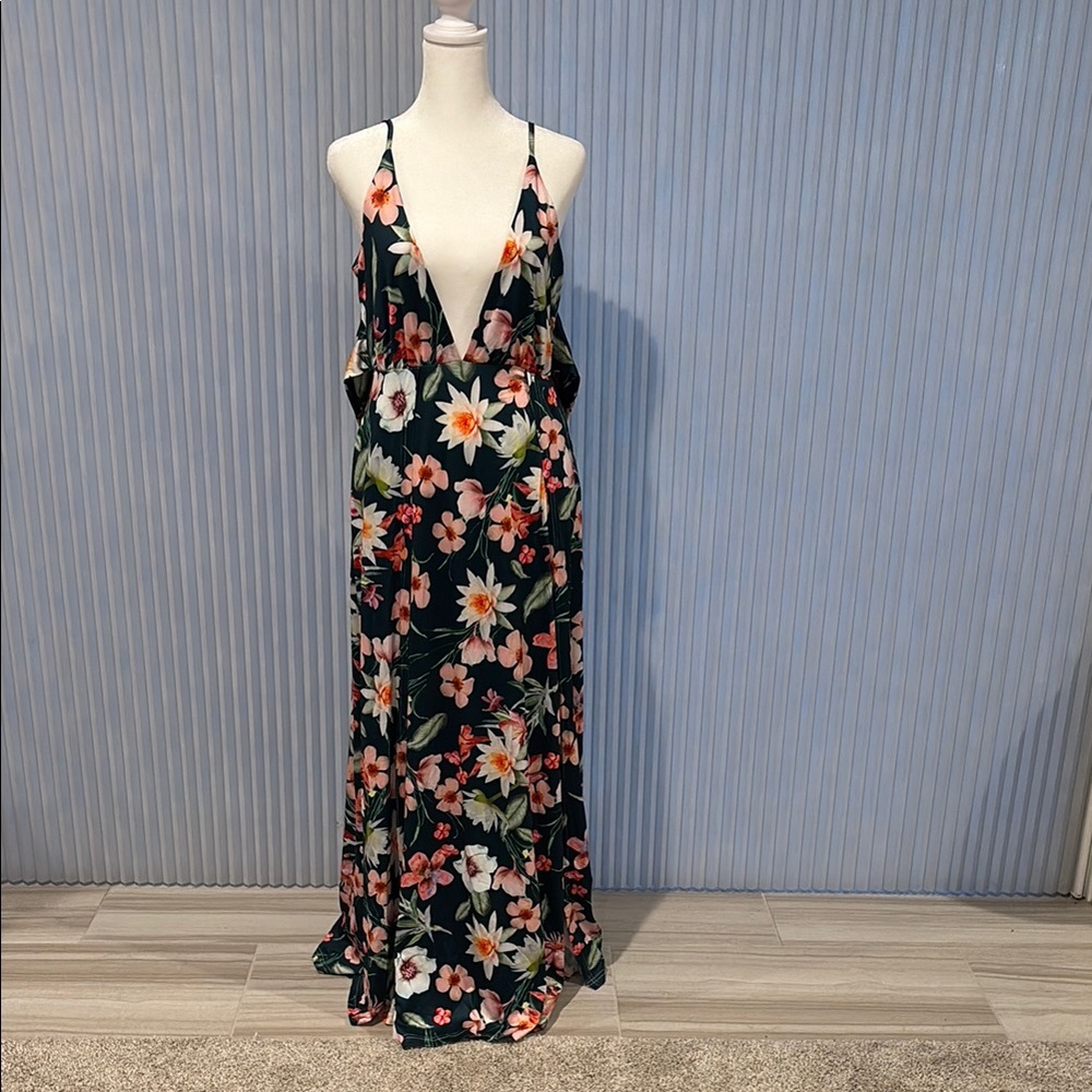 Luna Tuccini Orange Maxi Sundress Plunge Neckline Sleeveless